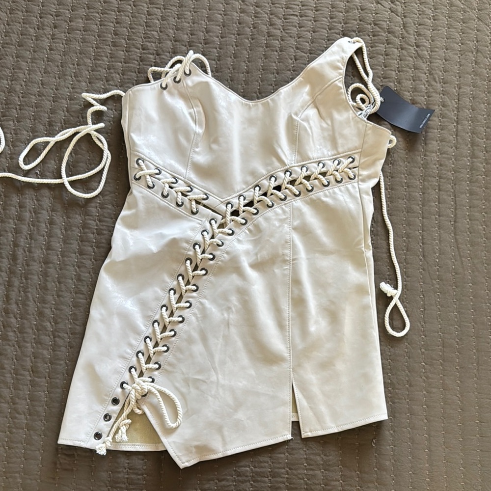 Dolls Kill Ivory Lace-Up Corset Dress